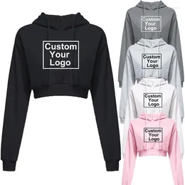 Women's Hoodies Customised Logo Fashionable Printed Hooded Long Sleeved Sports Shirt With Exposed Navel Pullover