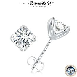 Earrings Bamoer U D Color VVS1 EX 1CT Moissanite Stud Earrings for Women 925 Sterling Silver Wedding Gift Top Quality Dazzling Earrings