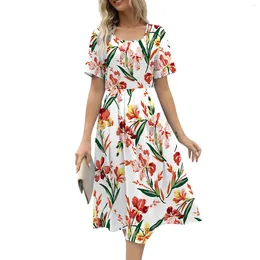 Casual Dresses Fashionable And Sexy Women Summer Elegant Printed Round Neck Short Sleeve Zipper Dress Official Store Ropa De Mujer Y2k