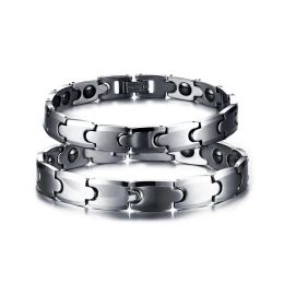 Strands Couple Tungsten Bracelets for Men Women Hematite Health Energy Chain Link Lovers Wristband Magnet Jewellery Benefits Waterproof