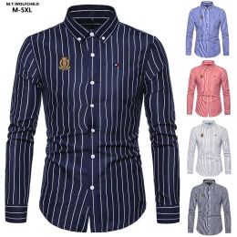 Shirts M5XL High Quality Mens Shirt Business NewDesign Striped Blouse Hommes Casual Clothing Lapel Tops Fashion Fit Slim Men's Shirts
