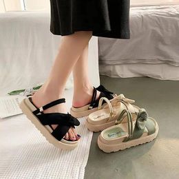 Sandals Roman Platform Slippers Bow Decor Flatform Slingback For Women Casual Open Toe Thick-Bottomed Flip-Flops