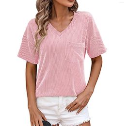Women's T Shirts Summer V-Neck Twisted Strip Colourful Short-Sleeved Loose T-Shirt Female Fashionable And Simple T-Shirts