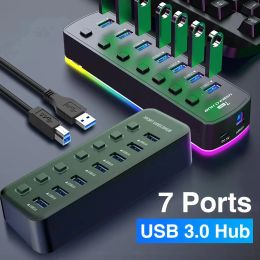 Hubs USB 3.0 Hub 4 Ports 7 Ports USB 3.0 Data Port Adapter 5Gbps High Speed Individual On/Off Switch Splitter USB Extension