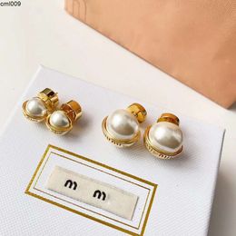 Gold m Brand Letters Designer Earrings Stud for Women Retro Vintage Luxury Pearl Round Ball Double Side Wear Chinese Earring Earings Ear Rings Charm Jewelry Gift