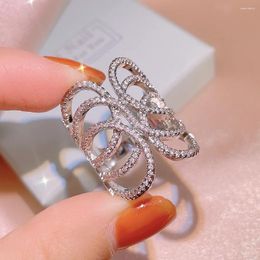 Cluster Rings Hollow Winding Sterling Silver For Women Fine Jewelry Pave CZ Moissanite Bague Femme Wing Wide Ring Party S925 Stamp