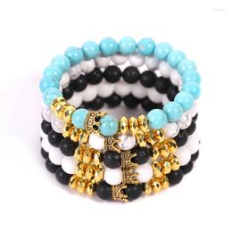 Charm Bracelets Selling Fashion Handmade Gold Crown 8MM Turquoise Volcanic Stone Beaded Bracelet Jewelry