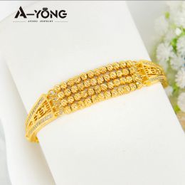 Strands Zirconia Bead Bracelet 21k Gold Plated Elegant Cuff Bangles Dubai African Luxury Festival Wedding Jewelry Gift