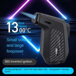 Lighters Unusual Gas Lighter Torch Jet Blue Flame Smoking Accessories Windproof Turbo Portable Pipe Cigar Lighter Gadgets for Men T240422