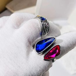 Cluster Rings Geometric Irregular Multicoloured Multicolor Crystal Zircon Metal Ring Girl Fashion Party Jewellery Gift Hangzhi 2024