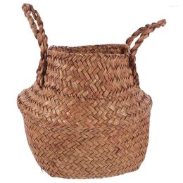 Storage Bags Seagrass Woven Flower Basket Handles Baskets Indoor Wicker Planter