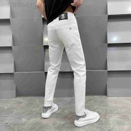 Men's Jeans designer Hong Kong white jeans men's summer slim fit small leg pants trendy brand light luxury European Q0EK