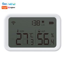 Control Tuya Zigbee Temperature Humidity Sensor And Lux Light Detector With LCD Screen Works With Alexa Google Assistant Tuya Smart Home