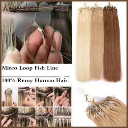 Accessories Micro Loop Fishing Line Straight Hair Extension Mirco Beads Ring Fusion Keratin Invisible Remy Real Human Hair For Women 50g/Set