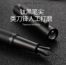 Pens Hongdian Black Metal Fountain Pen Ink Pen Titanium Black Fine Nib Beautiful Tree Texture Business Office school supplies Writing