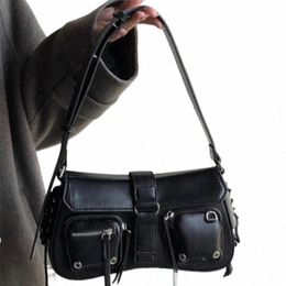 women's Trend Vintage PU Underarm Bag Goth Punk Cool Hot Girls Shoulder Bags Fi Design Handbags Purse Y2K Style Zipper Tote V6Eb#