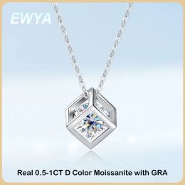 Necklaces EWYA Real S925 Sterling Silver 1ct Moissanite Pendant Necklace for Women Party Fine Jewelry Diamond Neck Chain Necklaces Gift