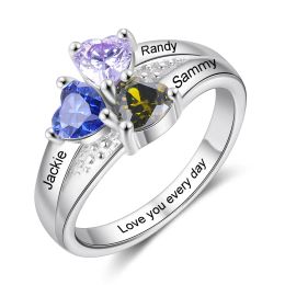 Rings Personalised 18 Birthstone Rings Silver Flower Custom Engraved Name Family for Mother Days Aniversary Jewellery