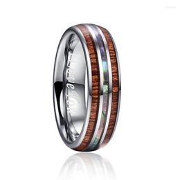 Wedding Rings 6mm Hawaiian Koa Wood And Abalone Shell Tungsten Carbide For Women MenWedding Lois22201F