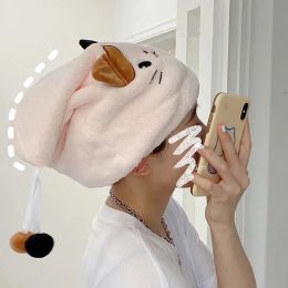 Towels New Cute Cat Kitten Kid Hair Turban Quick Dry Bath Hair Drying Towel Head Wrap Hat Cap Bathing Tool Cat Ears Pattern Hooded