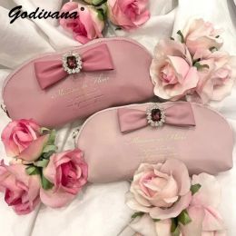Wallets Japanese Style Cute Bow Rhinestone Pencil Case Small Clutch Women Girls Cosmetic Bag Mini Pink Pencil Bag Key Wallets