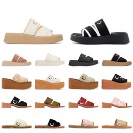 Luxury Platform Designer Sandals Women Woody Mule Sliders Mila Slippers Wedge Espadrille Denim Linen Pink White Black Beige Flat Slides Lady Low Heels Fashion Shoes