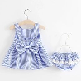 Baby Clothing Sets Girls Cute Summer Sleeveless Dress Girl 2Pieces Sets Short PantsDress Set Stripe Patten for Baby 6-24M 240422