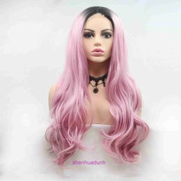 High quality fashion wig hairs online store New style lace synthetic fiber long curly hair pink hot selling for women