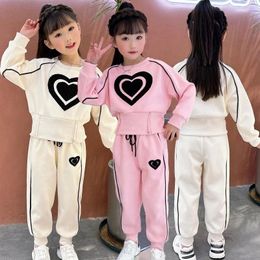 Clothing Sets Teenage Girls Spring Autumn Set Cartoon Big Heart Blouse Shirt Pants 2Pcs Outfit Suit For Children