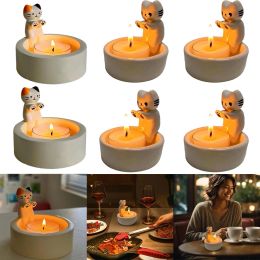 Candles Cute Cartoon Kitten Candle Holder with Warming Cat Paws Cat Kitten Tea Light Candle Holder Home Office Decor Candlestick Gifts