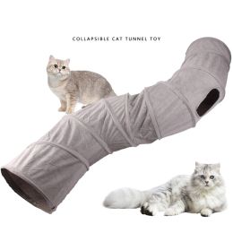 Toys Cat Tunnel for Indoor Cats Collapsible Cat Toys Play Tube 3 Ways S Shape Cat Tunnel Grey Suede Pet Crinkle Tunnels for Cat