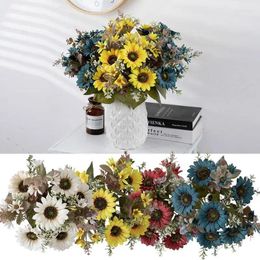 Decorative Flowers Artificial Sunflower Bouquet With 6 Heads Realistic Fake Sunflowers Vintage Flower Stage Setting Decor
