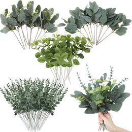 Faux Floral Greenery 60 Pcs Mixed Artificial Eucalyptus Leaves Fake Seed Eucalyptus Stems Green Silver Dollar Eucalyptus Stems Plant for Wedding T240422