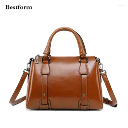 Bag High Quality Split Leather Women Handbag 2024 Style Oil Wax Cowhide Vintage Lady Shoulder