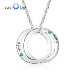 Necklaces Personalized Double Circles Pendant with Birthstone Custom Name Engraved Stainless Steel Necklace Couple Gift(JewelOra NE103258)