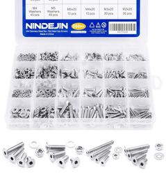 880Pcs M2 M3 M4 M5 NINDEJIN Nail 304 Stainless Steel Precise Metric Hex Cap Self Tapping Screws Round Flat Socket Head Bolts and N6996859