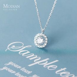 Necklaces Modian Fashion 925 Sterling Silver Luminous CZ Geometric Pendant Necklace for Women Adjustable Link Chain Fine Jewelry 2020 New