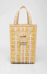 Top Famous Brand Straw Bag Small Net Red Envelope Women039s Grass Woven Wooden Bear Portable Beach Bag Sweet Holiday Shopping B9716192