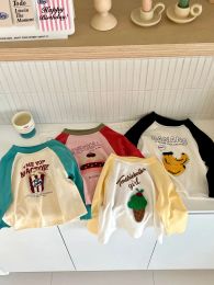 T-shirts Kids Spring Clothes Unisex Shirt 27 Y Embroidery Shirts Boys Base Blouse Fruit Style Girls Base Blouse