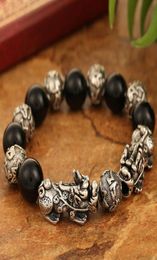Silver Plated 3D Luck Pixiu Charm Natural Stone Buddha Beads Bracelet Animal Feng Shui Jewelry3576350