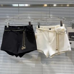 Women's Shorts PREPOMP 2024 Summer Collection Metal Waist Chain Petal Applique Suit Women GP871