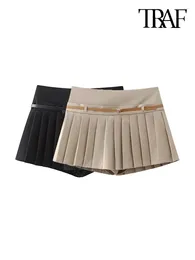 Women's Shorts -Pleated Skirts For Women Side Zipper Mid Waist Female Skort Fashion