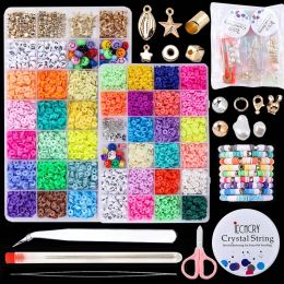 Bracelets 25004280PCS 6mm Flat Round Polymer Kit Clay Beads For Jewelry Making Bracelets Necklace Earrings DIY Set Pendant Beads + Tools