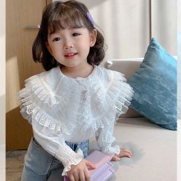 T-shirts Spring Cute Casual Lace White Blouse 2023 Summer Loose Shirt Korean Baby Long Sleeve Tops Boys Shirts School Girls Blouses