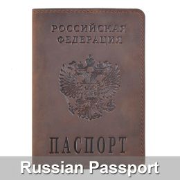 Holders Genuine Leather Passport Cover Designed for Russian Federation Crazy Horse Leather Card Holder Business Travel Passport Case