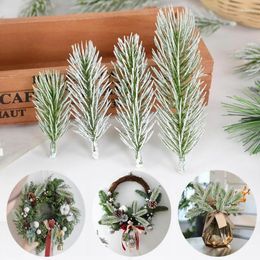 Decorative Flowers 10Pcs Christmas Pine Needle Branches Fake Plant Xmas Tree Ornaments Wedding Party Home DIY Wreath Gift Box Decorations