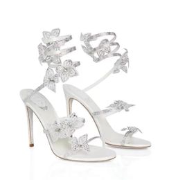 Romantic White Sandals Shoes FLORIANE Highest quality materials Flowers Strass Caovilla Top Luxurious Party Wedding High Heels E4408985