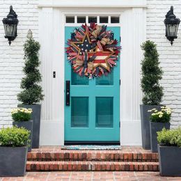 Decorative Flowers Front Door Patriotic Decor Flag Garland For Independence Day Festival Celebration Handmade Usa Party