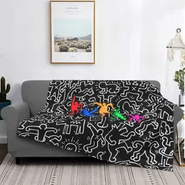Blankets Haring Graffiti Paintings Black Art Dance Soft Flannel Geometric Abstract Throw Blanket For Outdoor Sofa Bed