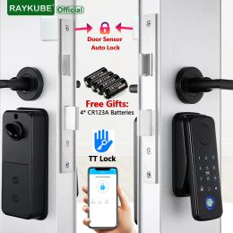 Control RAYKUBE N1 TT Lock Auto Smart Fingerprint Lock Set with Handle/Door Sensor APP Remote Unlock Easy Instal No Punching No Wiring